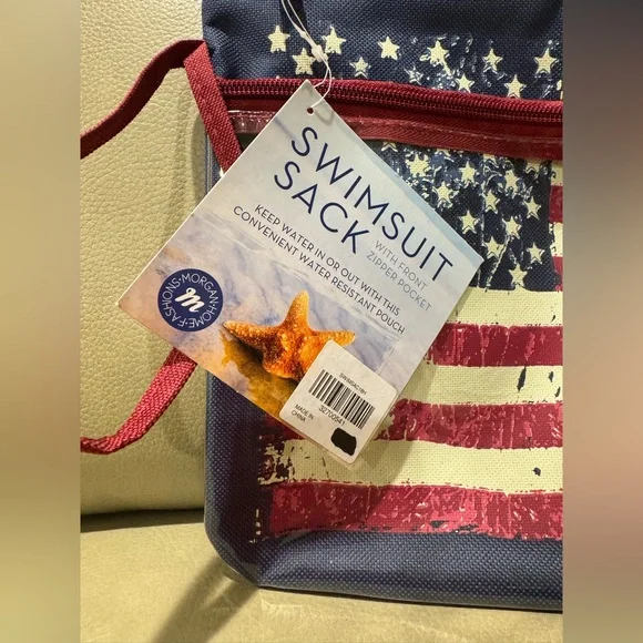 Swimsuit Sack with Front Zipper Pocket Touchscreen Compatible Top Zipper FLAG - Picture 4 of 11